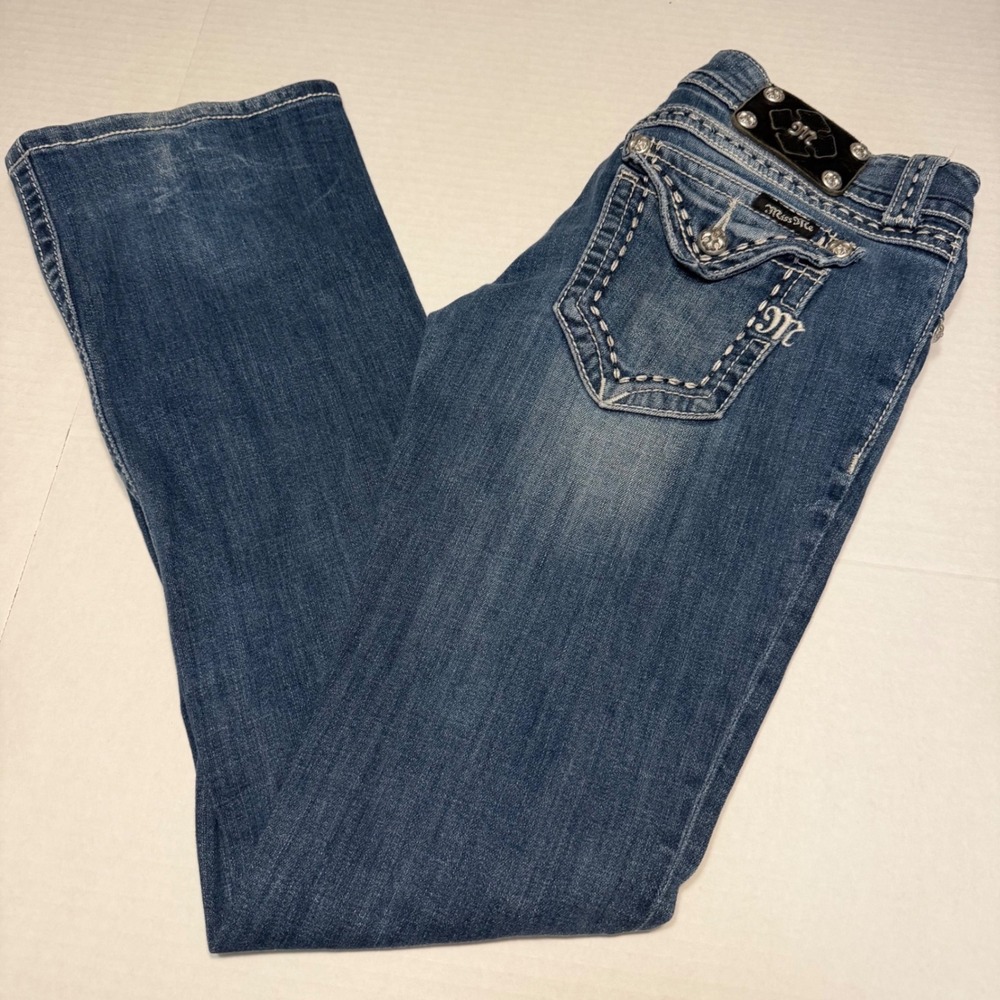 Miss Me Bootcut Jeans Womens 30 Blue Medium Wash Embellished VTG Low Rise